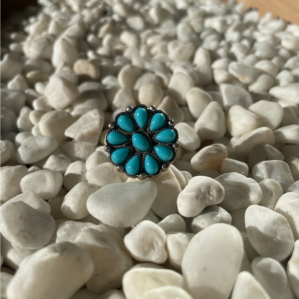 Turquoise Floral Silver Ring